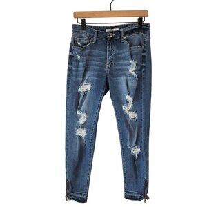 Kancan Distressed Skinny Zipper Ankle Denim Blue Jeans Women's 28